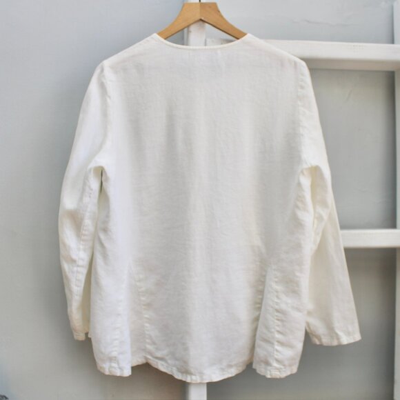 CHRISTOPHER CALVIN Women's White 100% Linen Relaxed Button-Up Shirt Size Medium - Picture 2 of 6